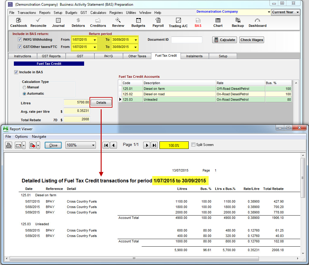 Automatic Fuel Tax Credit Calculation PS Support